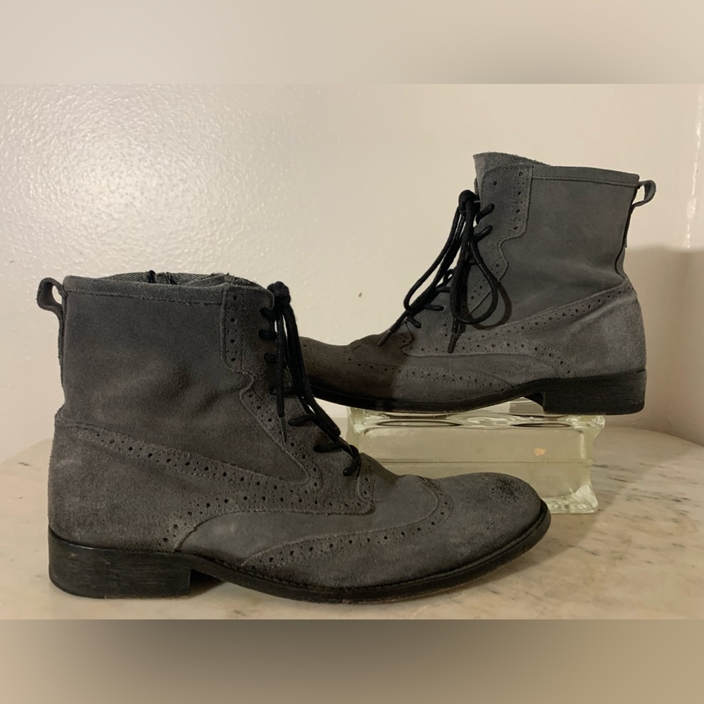 Grey suede ankle zip up boots